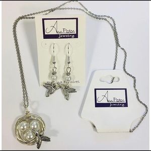Hummingbird Bird Nest Necklace and Earring Set